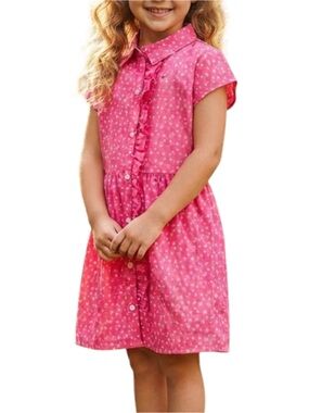 CARTER'S Cottagecore Preppy Kids Floral Ruffle Shirt Dress Pink Button Front 6Y
